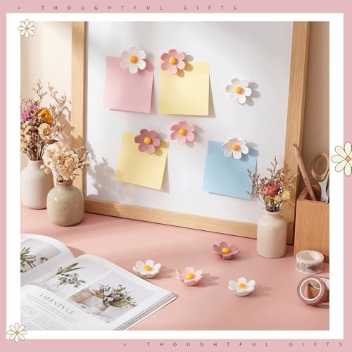 Set de 24 imanes decorativos flor grandes rosa y blanco miniatura 4