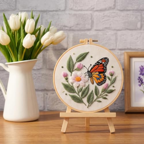 Image of PATPAT 1 Set DIY Flower Cross Stitch Embroidery Kit for Beginners, Embroidery Thread Set with Pre Printed Learning Designs Hoop Threads Punch Needle Kit and Tools, Perfect Stitching and Fabric Kit