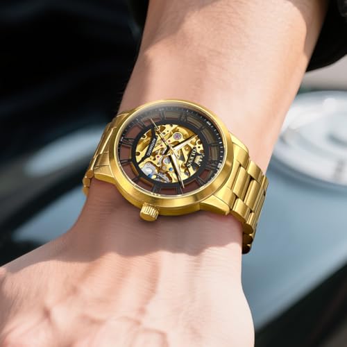 Image of OLEVS Mens Skeleton Watches Automatic Self Winding Mechanical Designer Luxury Dress Stainless Steel Waterproof Original Wrist Watches for Men