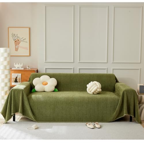 Lujosa manta de felpilla para sofá de 3 plazas, color sólido, textura rica, varios tamaños, funda de sofá suave y protector para decoración de sala de estar, verde (180 x 230 cm)