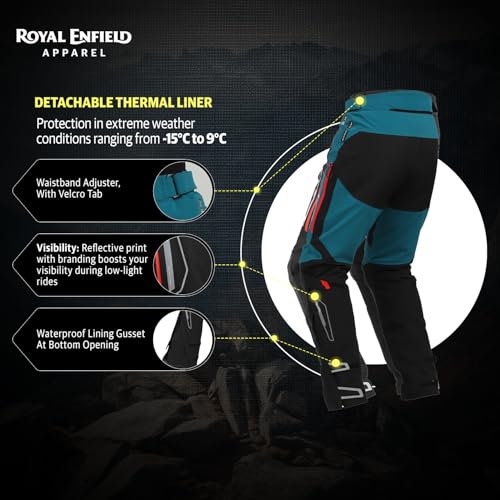 Image of Royal Enfield ADVENTURER XT RIDING TROUSER| CE level 2 armor at knee & hip | High abrasion resistance 610 D cordura fabric | Superfabric at Knees | Waistband adjusters | TEAL 38 inch