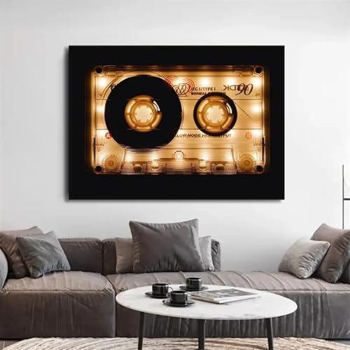 Toile musique vinyle encadrée 60x80 pour raviver un mur blanc de salon