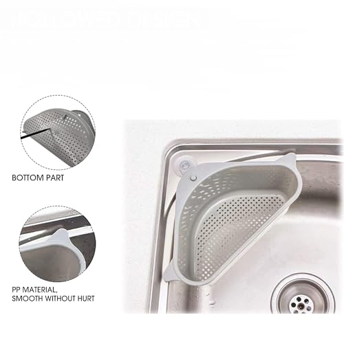 Image of ANKUL Sink Basket Strainer, Triangular Multifunctional Drain Shelf Kitchen Sink Strainer Holder Multifunctional Box Organizer for Soap, Dishwashing (MIN 1 Quantity, Grey)