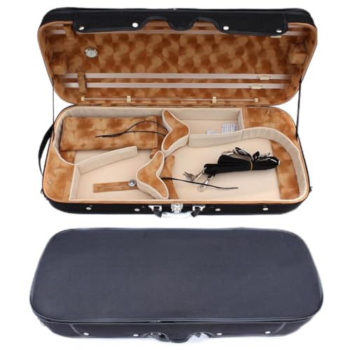 YoungMonic Estuche doble para violín/violín y viola con capacidad para 4 arcos, de nailon, ligera, portátil, duradera, ligera, fuerte (para violín y viola)