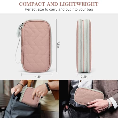 Image of FYY Electronic Organizer, Travel Cable Organizer Bag Pouch Electronic Accessories Carry Case Portable Waterproof Double Layers All-in-One Storage Bag for Cable, Cord, Charger, Phone, Pink Pattern