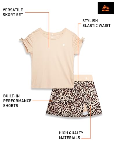 Image of RBX Girls Athletic Skort Set - 2 Piece Workout Outfit with Performance Graphic Tee & Athletic Skort for Girls