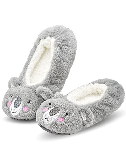 Image of Keyela Women Fuzzy Animal Slipper Socks, Non Slip Indoor House Slippers | Soft fuzzy plush material, cute animal design with gripper sole for bedroom, lounge indoor daily wear