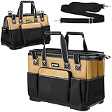 VSHXENG 20 IN Large Tool Bag For Men Heavy Duty, Drill Bag Tool Bag Organizer, Wide Mouth Waterproof Hard Bottom Multiple Pockets Tool Tote, Tool Caddy, Maintenance