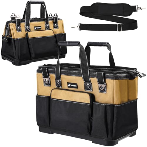 VSHXENG 17 IN Large Tool Bag For Men Heavy Duty, Drill Bag Tool Bag Organizer, Wide Mouth Waterproof Hard Bottom Multiple Pockets Tool Tote, Tool Caddy, Maintenance