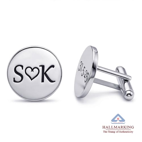 Image of TRUESILVER ACPL 925 Sterling Silver Personalized Customized Engraved Initial or Name Designer Cufflinks for Men, Boys, Fathers and Grand Father