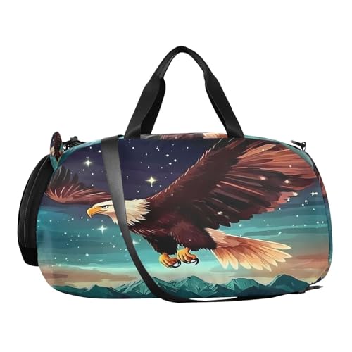 Travel Duffle Bag for Kids Boys Girls Bald Eagle Mountain Galaxy Sports Bag Overnighter Duffle Sleepover Weekender with Shoes Compartment4