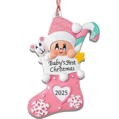 Image of Baby's First Christmas Ornament 2025,Babys First Christmas Stocking Ornaments for Boy and Girls Personalized Babies Gifts My 1st Xmas Ornaments 2025 Window Tree Crib Fireplace Xmas Tree Decorations(2)