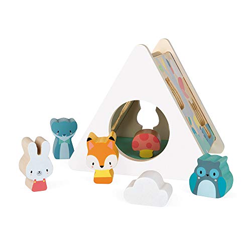 Janod - Pure - Puzle Encajable en Madera, Aprendizaje Infantil, 6 Piezas Incluidas, Manipulación y Construcción, Pinturas con Base Acuosa - Desde Los 18 Meses, J05150