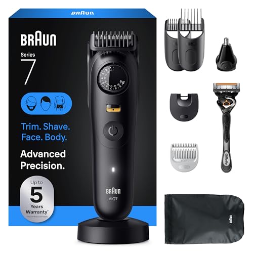 Braun Series 7 All-in-One Beard & Body Grooming Kit for Men, Cordless Trimmer, Hair Clippers & Shaver for Face, Hair & Body with Gillette ProGlide Razor, AIO 7535