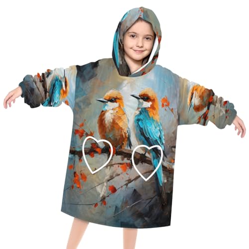 Wearable Blanket Hoodie for Kids, Charming Bird Fleece Sweatshirt Blanket Oversized Blanket Sweatshirt with Pocket Flannel Warm Hooded Blanket 6-10 Year Old Girl Boy Gift, One Size