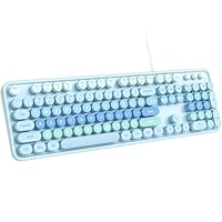 MOFII Large Print Keyboard, USB Wired Computer Keyboard, Full Size Round Key Retro Typewriter Keyboard for Laptop PC Windows- Pale Blue