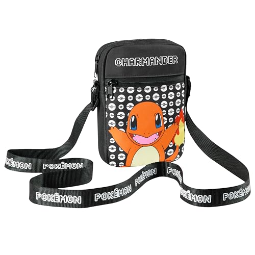 Pokemon Bolsa de ombro transversal para crianças - alça ajustável Pikachu pequena bolsa de viagem - Presentes para jogadores (Charmander preto), Charmander preto, One Size