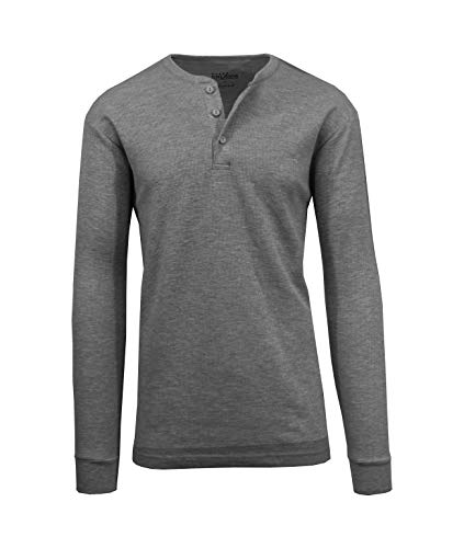 Galaxy by Harvic Mens Waffle-Knit Thermal Henley Tees Charcoal