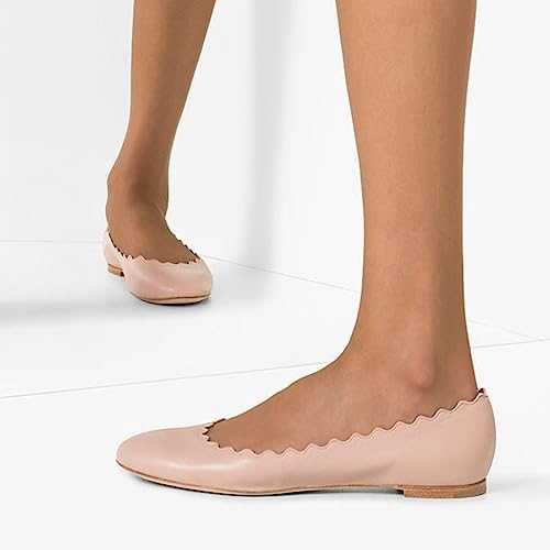 FOWT Women Round Toe Comfy Ballet Flats Slip on Wave Edge Pumps Office School Walking Driving Daily Shoes Size 4-15 US3