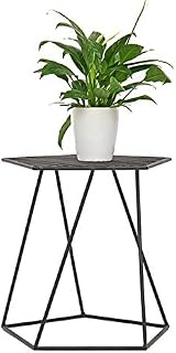 HAOXIANG Pentagon Side Table Made of Metal, Black & White Coffee Table, Decorative Table in Vintage Style for Bedroom, Balcony, Outdoor Area, Up To 30 Kg Load Capacity,Black
