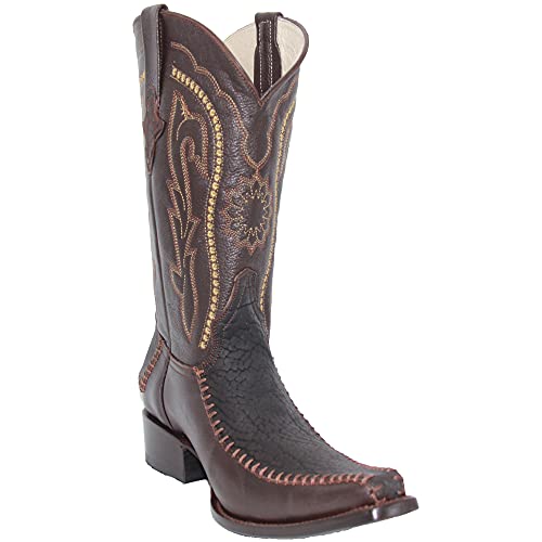 Western Shops Men’s Genuine Leather Luxury Western Bull Neck Print Cowboy Boot