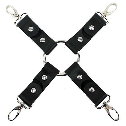 Amelia Wrist Cuffs Ankle Cuffs Leather Connector Set Genuine Leather Chinchilla Fur (Black)