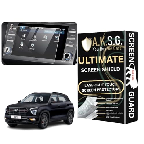 Image of A.K.S.G. 9H Unbreakable Car Infotainment System Screen Protector Compatible With Hyundai Creta 08 Inch [2020-Running] Not a Tempered Glass [Transparent]
