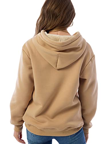 Womens Hooded Sweatshirt Fleece Sherpa Lined Hoodies Winter Causal Loose Fit Pullover(Khaki,L) #TOP5