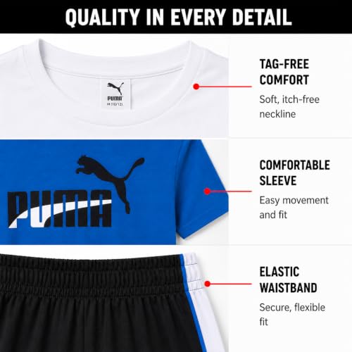 Image of PUMA Boys 3 Piece Performance Tee Tank Top & Gym Shorts Set (Sizes 4-16)