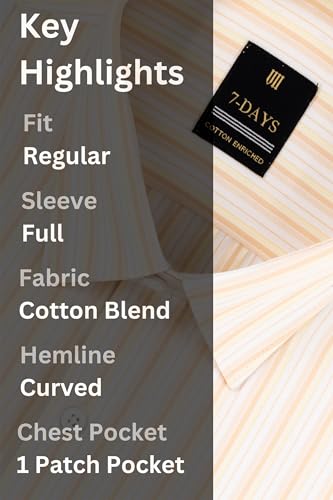Image of 7-DAYS Men's Premium Striped Formal Shirt - Cotton Rich, Regular Fit, Full Sleeve, with Pocket, Wrinkle Resistant - Stylish Office & Everyday Wear.