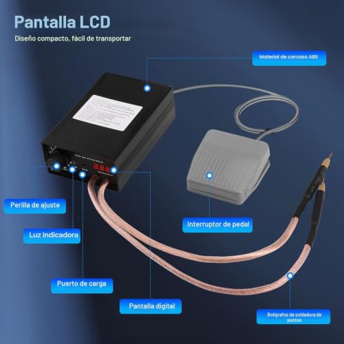 Miniatura 6 de 8000w Soldador Por Puntos, Soldador De Puntos Portátil Para Batería Con 10-90 Engranajes Salida De Pulso Dual Para Lámina De Níquel 0,1-0,3mm Para 18650 Batería Soldadura Por Puntos Set