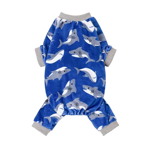 Image of Fitwarm Shark Dog Pajamas, Dog Clothes for Small Dogs Girl Boy, Pet Onesie with Feet, Cat Outfit, Lightweight Velvet, Royal Blue, Small