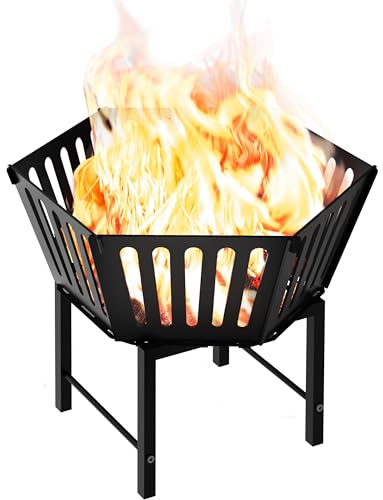 Waaliji 22.5 Inch Portable Hexagon Fire Pit with Travel Bag Heightened Smokeless Design Outdoor Wood Burning Fire Pit for Camping Backyard Patio Bonfire Picnic and BBQ Vertical Hollow Style