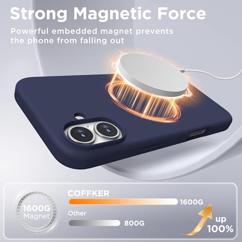 Image of Magnetic for iPhone 16 Case, Compatible with MagSafe, Liquid Silicone Phone Cover with Screen Protector & Camera Protector, Soft Anti-Scratch Microfiber Lining Inside 6.1 inch, Midnight Blue