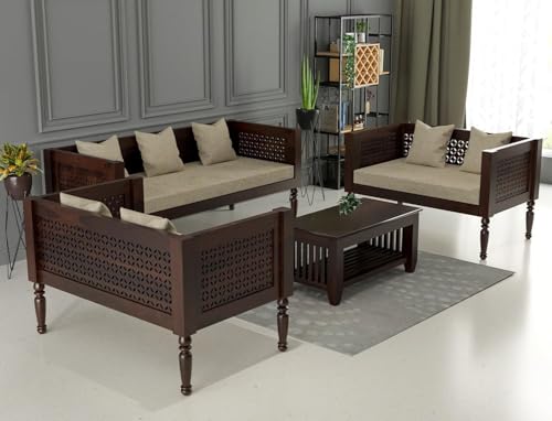 Image of Sheesham Solid Wood 7 Seater Sofa Set for Living Room(7 Seater) (Walnut1)