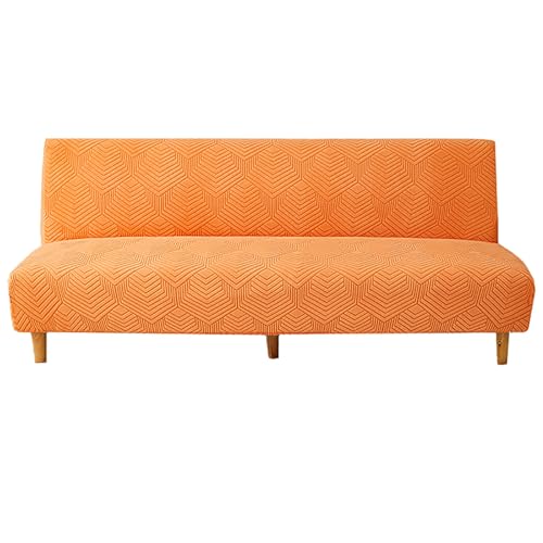 ZRCYXDW Folding Futon Cover Stretch, Futon Slipcover Soft Armless Sofa Cover Removable with Elastic Bottom-Orange-Small