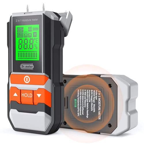 Dr.meter Wood Moisture Meter, 2 in 1 Pin & Pinless...