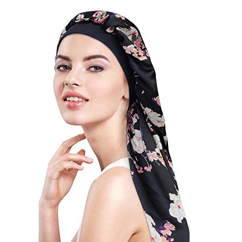 Braid Bonnet For Sleeping Long Hair Women Silk Shower Cap Satin Bonnet (Pink)