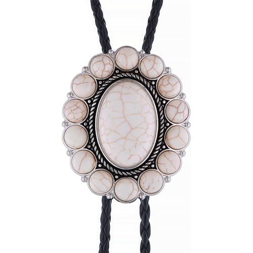 Image of GelConnie Bolo Tie for Men Women Western Cowboy Turquoise Leather Necktie | Natural Stone Bolo Tie Necklace for Women Rodeo Cowboy Leather Necktie Native American Western Cowgirl Ties Adjustable Cord