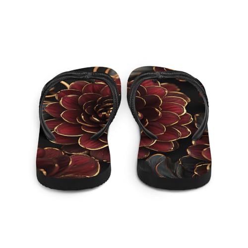 Dark Red Floral Flip-Flops, Stylish Summer Beach Sandals, Comfortable Lightweight Slip-On Shoes for Casual Wear3