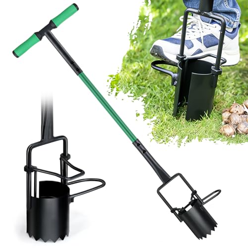 Wuzeberge Bulb Planter Tool Long Handle Sod Plugger with Soft Grip 5-in-1 Lawn Plug Garden Tool for Transplanting Digging Grass Plug Soil Sampler Planting for Tulips Iris Daffodils