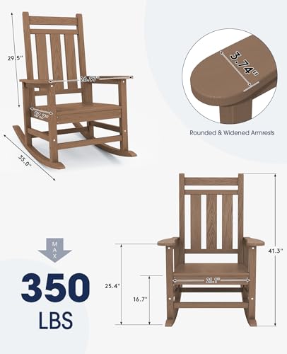 Image of KINGYES Oversized Outdoor Rocking Chair Set of 4, HDPE Patio Rockers, Brown