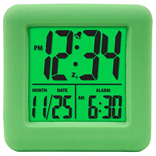 70911 Digital Green Silicone Cube Alarm Clock with On-Demand Backlight