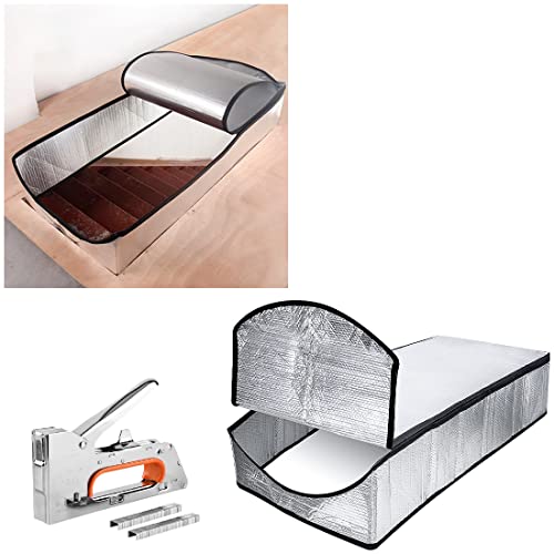 Attic Stairway Insulation Cover with Installation Tool - Energy Saving R-Value 15.5 Class A Fireproof Attic Stairs Door Ladder Insulator Pull Down Tent Kit with Zipper 25
