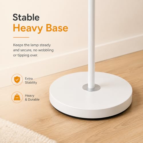 Image of XERGY 24W Modern Minimalism Floor Lamp | Adjustable Neck Design | Stable Heavy Base | E27 Bulb Socket- for Corner, Living Room, Bedroom, Study & Office - White /Gold (Height-150cm, Bulb Not Included)