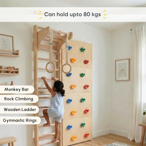 Image of Curious Cub Jungle Gym for Kids Indoor | Kids Gymnastics At Home Gym | Contains Rock Climbing, Wall Climbing for Kids | Ladder for Kids to Play Indoor Fun Activity for Ages 4+
