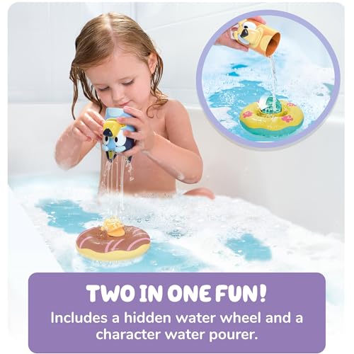 Tomy Toomies Bath Toy Bluey and Bingo in Swim Ring, Pack of 2, Bluey and Bingo in Swim Rings with Water Wheels, Officially Licensed Bluey Toy, Toy for Children from 18 Months