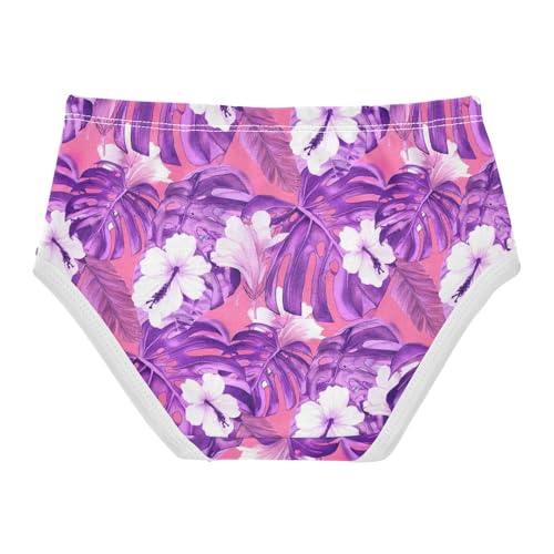 Joisal Toddler Girls Underwear 2t Cotton Panties for Girl Print Underpants Briefs Tropical Purple Monstera Leaves2