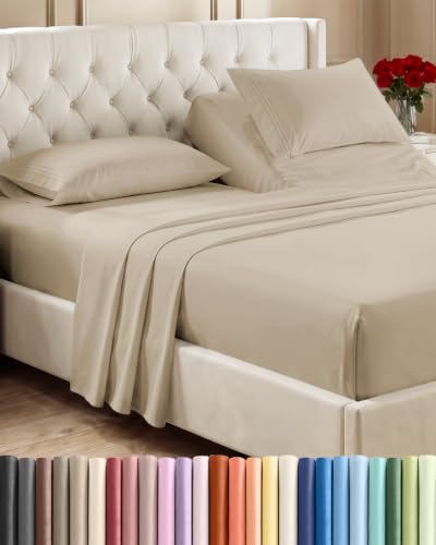 Flex Top Split Head King 4 Piece Sheet Set - Ultra-Soft, Breathable - Wheat