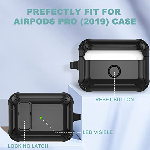 Winproo Armor Airpods Pro Case Cover With Lock Clip, Military Hard Shell Full-Body Shockproof Protective Case Skin With Keychain For Airpods Pro (Black) #TOP5
